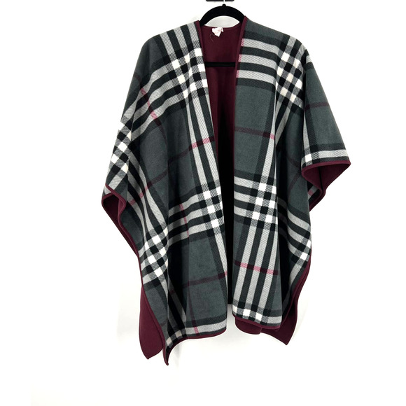 Woolrich Reversible Cozy Blanket Wrap Poncho Plaid Oversized Cape Coat One Size - Picture 1 of 5